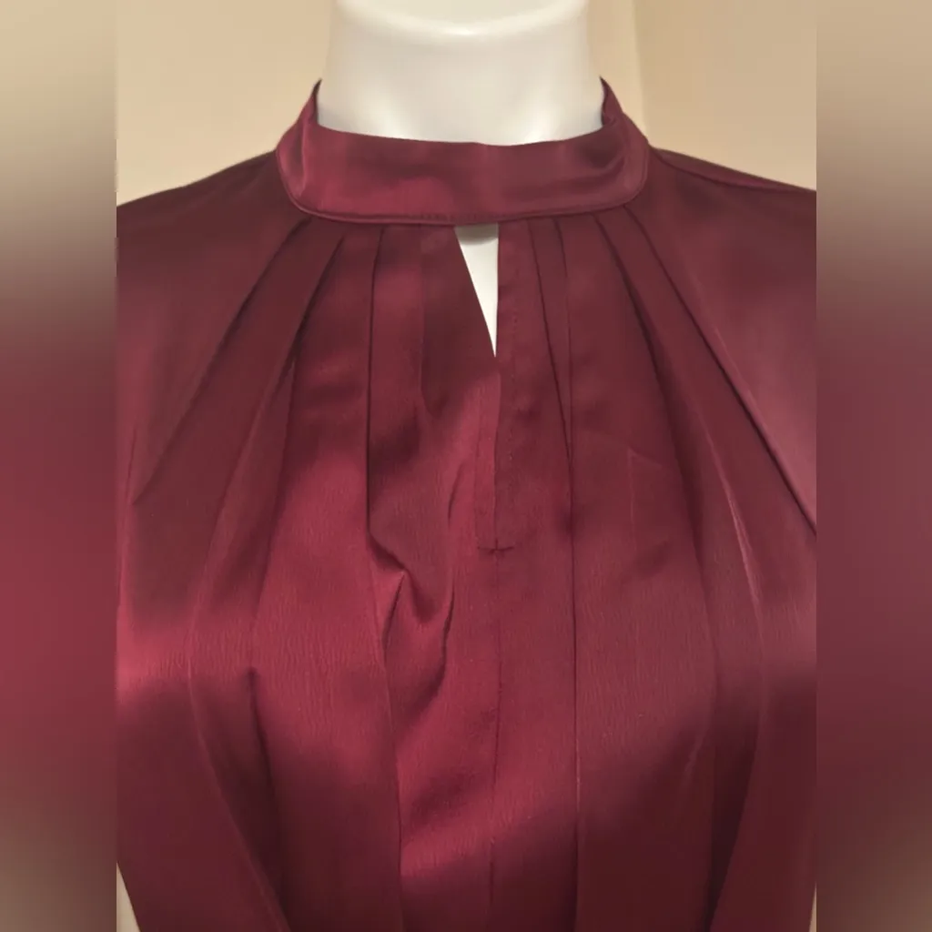 Chicwish Deep Satin Burgundy Long Sleeve 3 Gold Long Button Dress Sleeves  Sz XS - Image 6