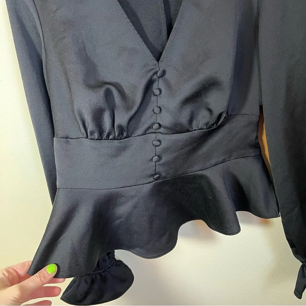 ✨ Express Women’s Black Satin Ruffle Top XS - Image 4