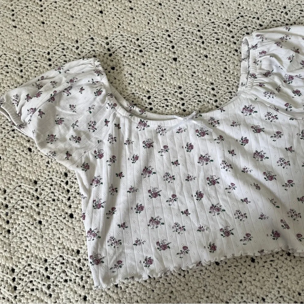 Urban Outfitters Pointelle Off-The-Shoulder Cropped Top White (Large) - Image 9