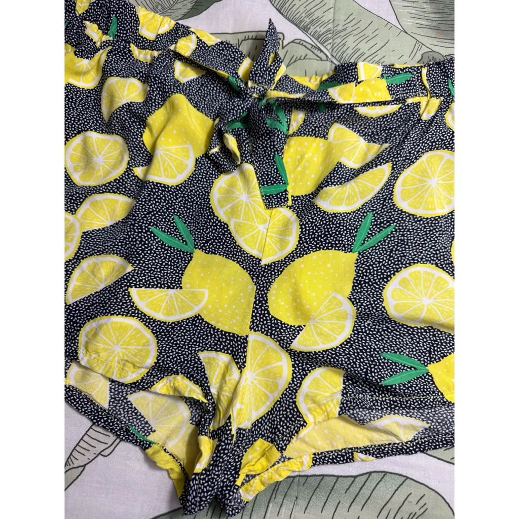 Primark Lemon Print Black PJ Sleep Shorts Lightweight Size Large 10/12 - Image 7
