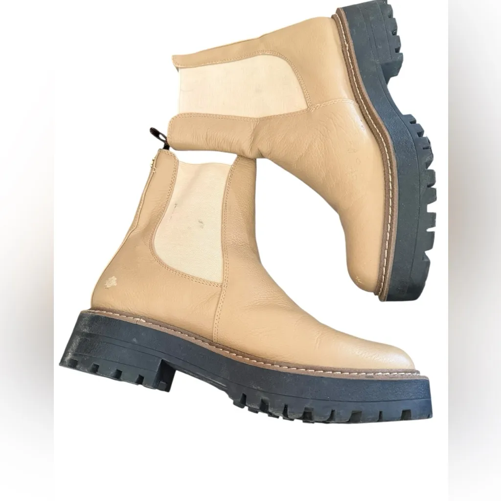 Sam Edelman Laguna Chelsea pull on block heel lug sole Boot 8.5 tan black chunky - Image 7