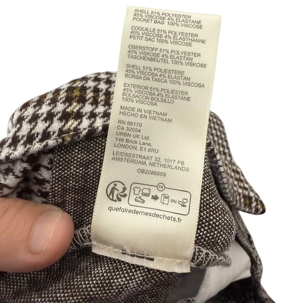 Free People Women’s Molly Slim Plaid Houndstooth Pants Brown/White Size 6 - Image 12