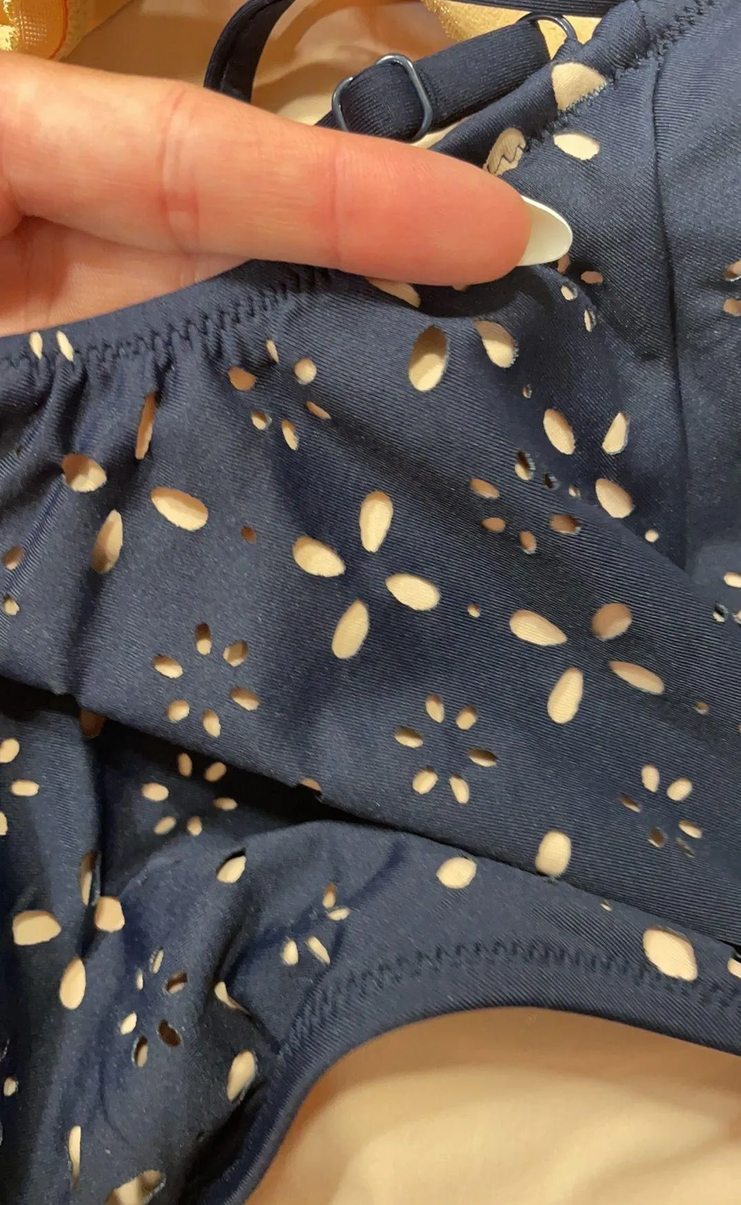 J CREW Navy Blue Beige Eyelet Cutout One-Piece Swimsuit Size 4 - Image 6