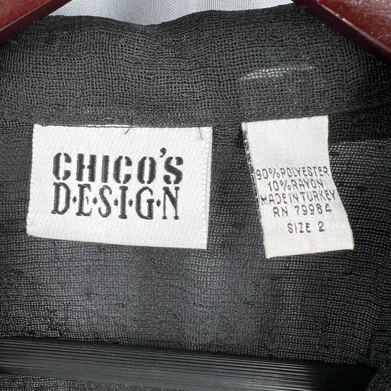 CHICO'S DESIGN Textured Button Down Shirt Black Long Sleeve Sheer Size 2 (Large) - Image 6