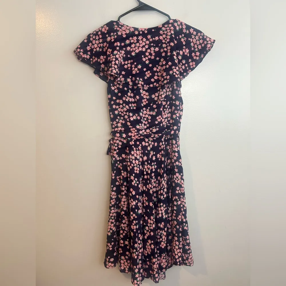 Draper James Blue/Pink Floral Ruffle Cap Sleeve Wrap Dress Size XS - Image 6