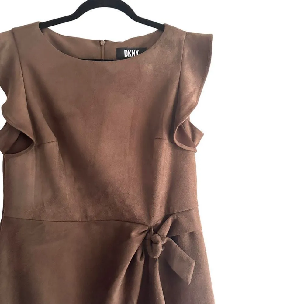 DKNY Faux Suede Side-Draped Sheath Dress Toffee NWOT Sz 10‎ - Image 3