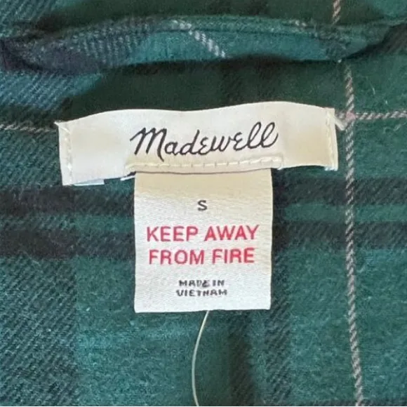 Madewell Flannel Bedtime One-Piece Pajamas in Smokey Spruce Reywood Plaid Small - Image 3