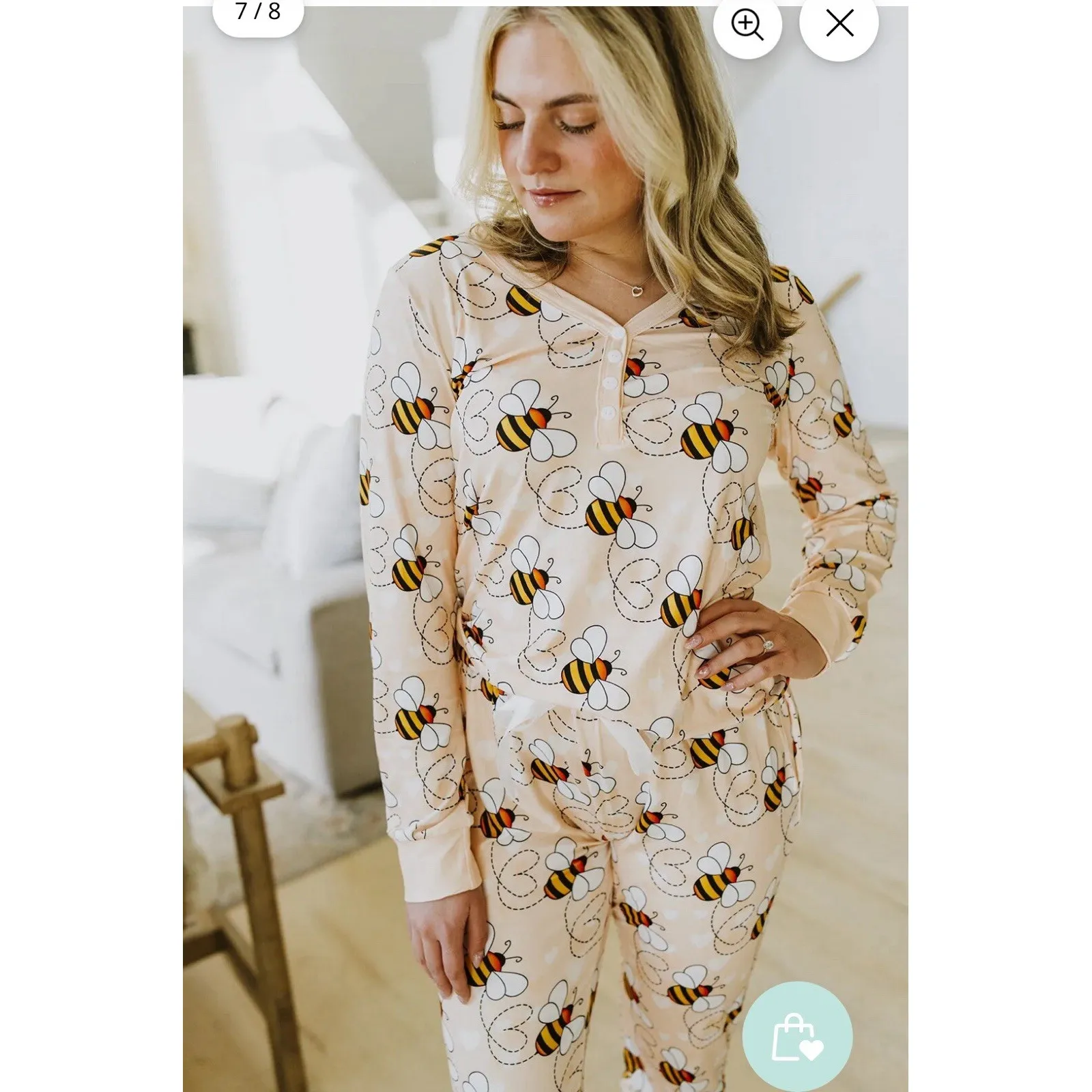 Shirley & Stone Bee Pajama Set Women's Long Sleeve Sleepwear Loungewear Peach Pink Size L - Image 4