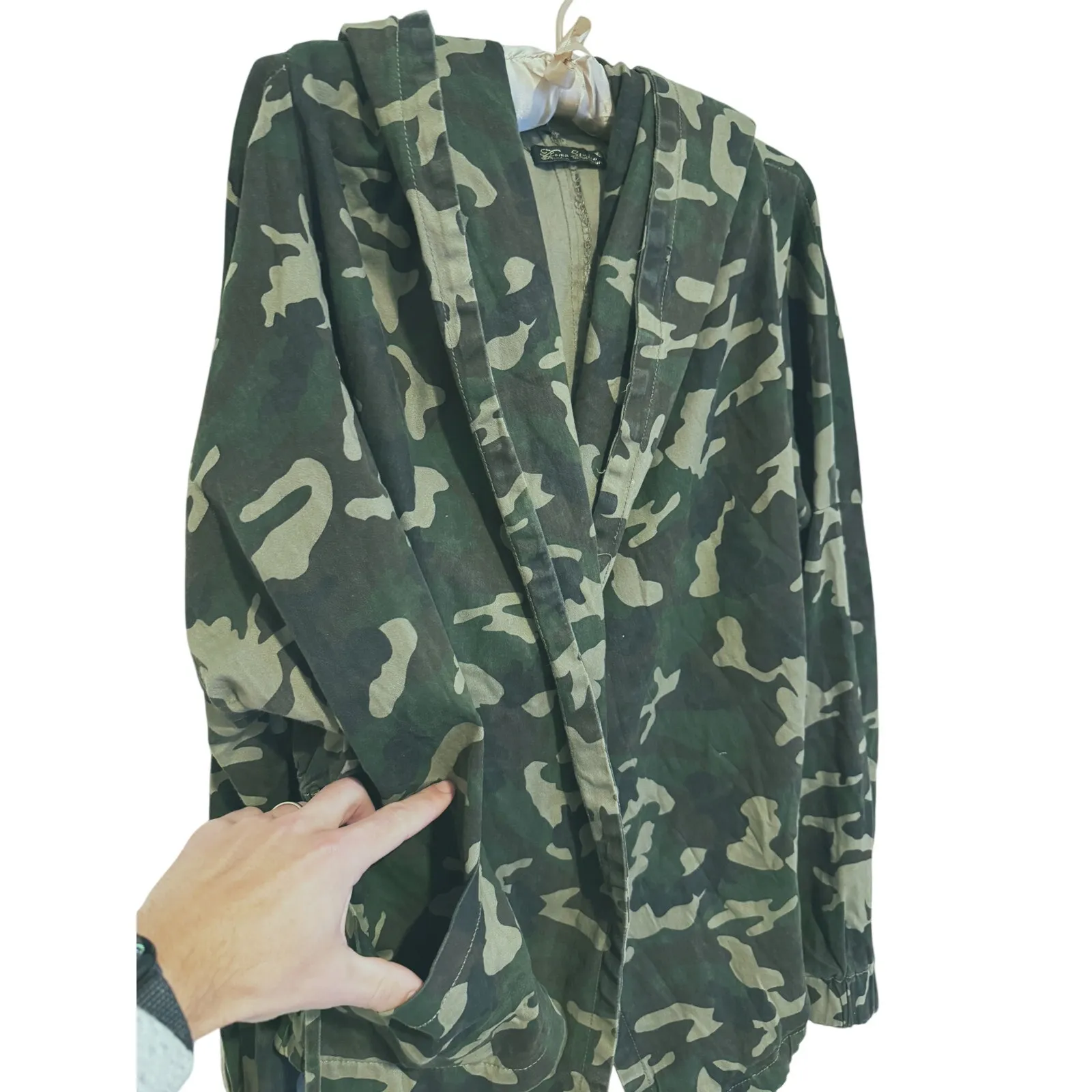Y2K Oversized Cinch Hooded Utility Jacket 3X Green Camo Biker Gorpcore Street - Image 5