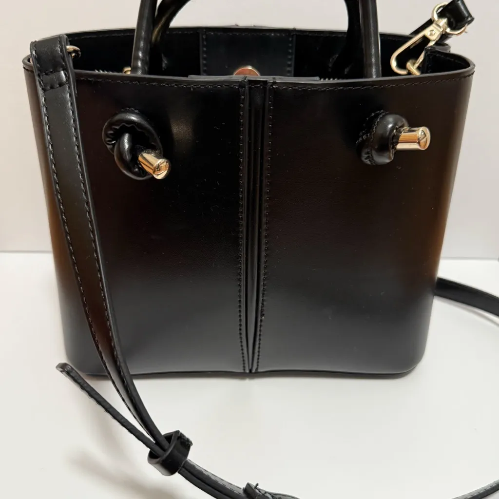 Zara black mini city tote structured chic bucket bag vegan leather purse minimal - Image 5
