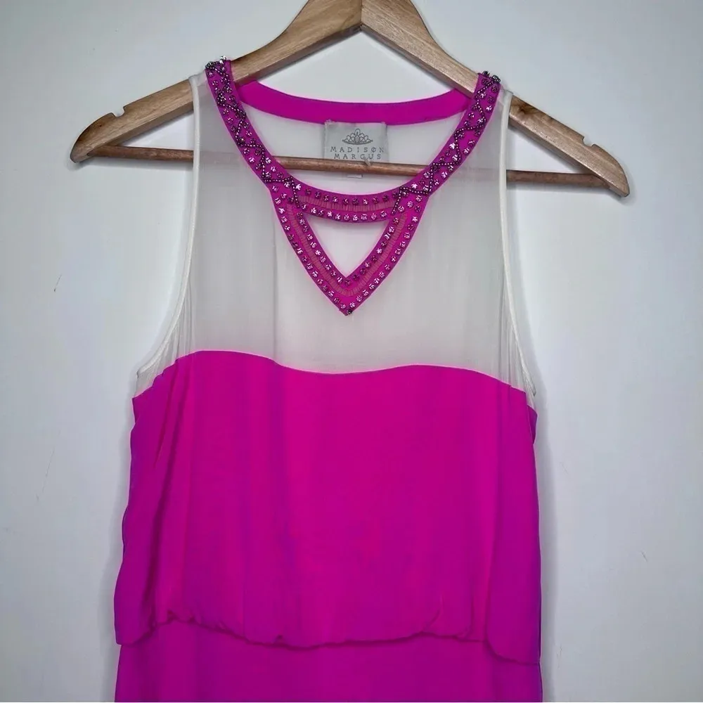 Madison Marcus NEW Neiman Marcus Hot Pink Silk Rhinestone Mini Blouson Dress XS - Image 2