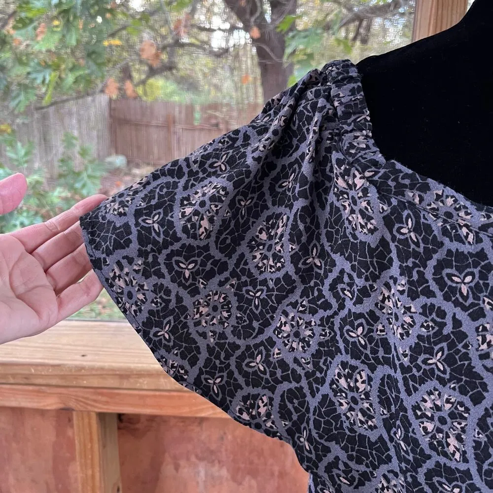 Free People Black And Grey Printed Tiered Tunic Top/Mini Dress Size S - Image 4