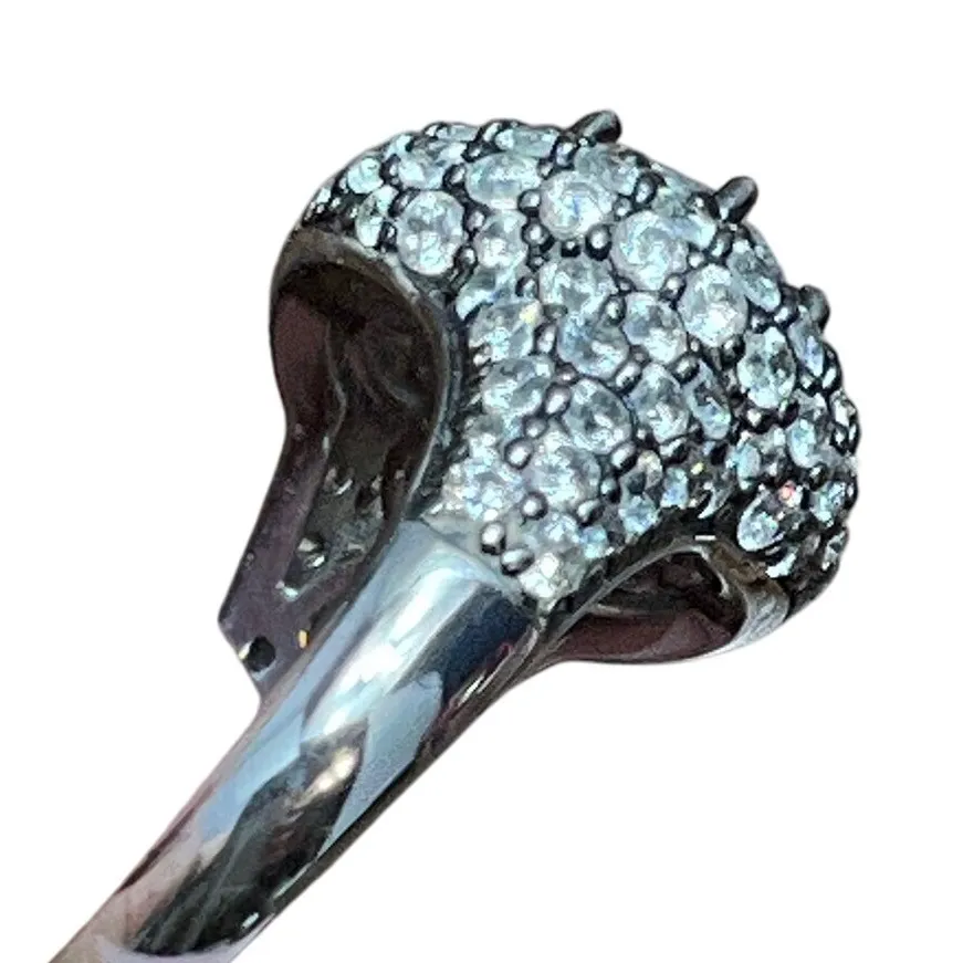 Statement Ring Cocktail Pave Crystal Rhinestone Silver 925‎ Band Size 9 - Image 5