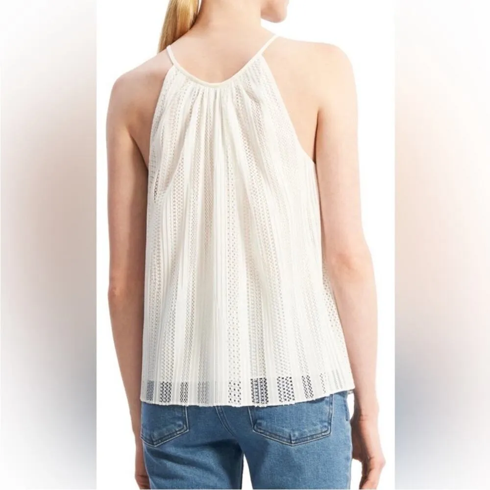Theory Pleated Mod Lace Halter Cami Top White Tank Sleeveless Shirt NWT Size P - Image 2