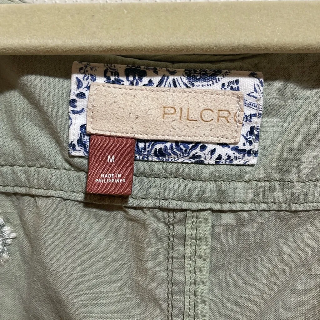 Anthropologie Pilcro Dessa Overall Romper Green Embroidered Flowers Size M - Image 5