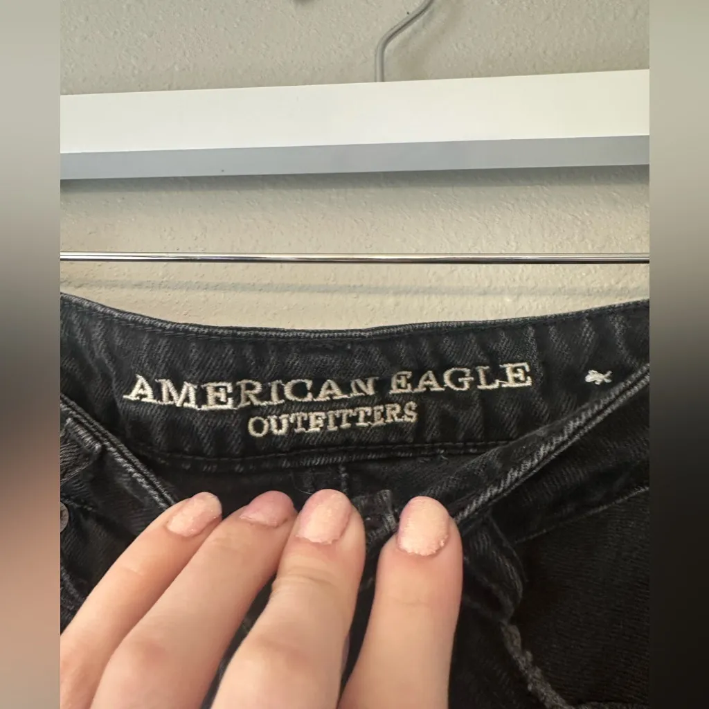 American Eagle Distressed Black Denim Button Fly Skirt - Image 3