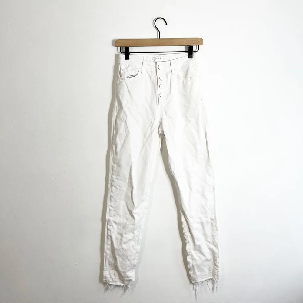 Sandro Button Front White Slim Jeans Raw Hem - Image 4
