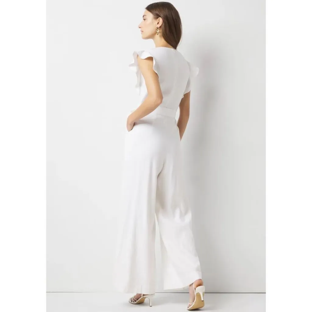 White House Black Market Linen-Blend‎ Wide Leg Jumpsuit in White Size 2 - Image 3