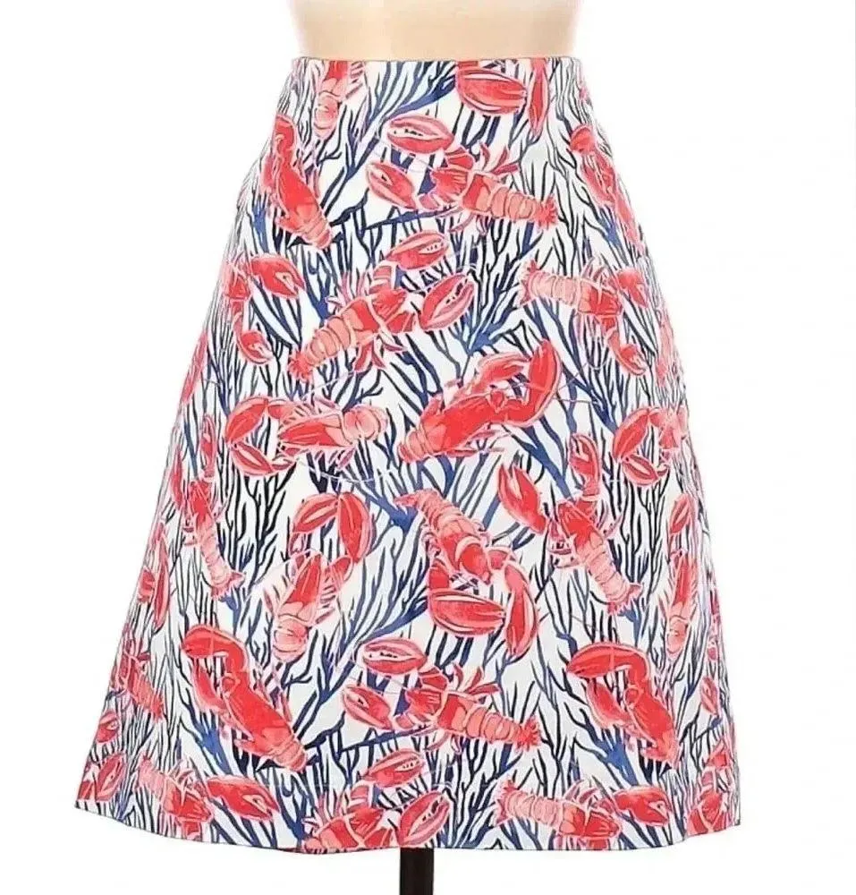 Talbots Coastal Beach Resort Lobster Print Stretch Cotton Canvas Skirt Size 0 XS - Image 4