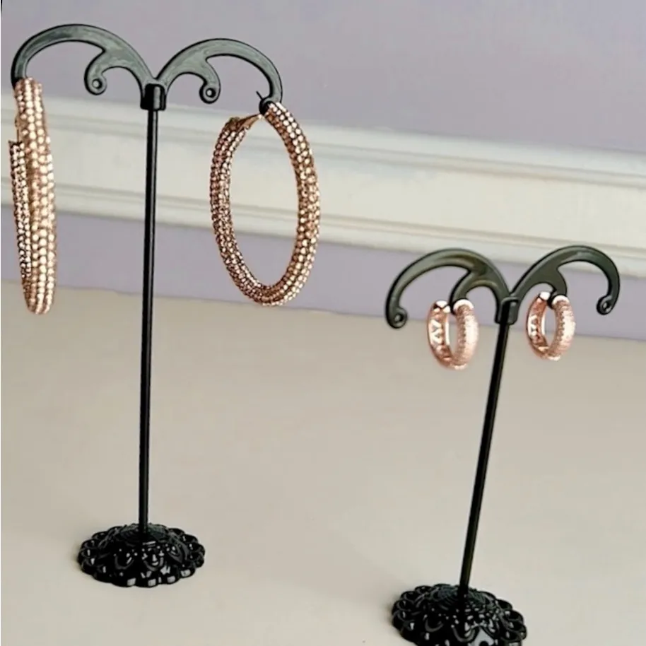 2 pair of rose gold tone sparkling earrings larger pair is from Guess - Image 2