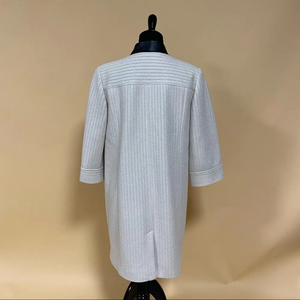 Classiques Entier Cream Woven Long Topcoat Jacket Black Leather Collar Size L - Image 6