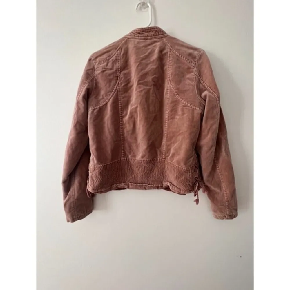 Women's MAURICES Jacket  Moto Velvet Feel Full Zip Rose Pink Laced Sides… - Image 3