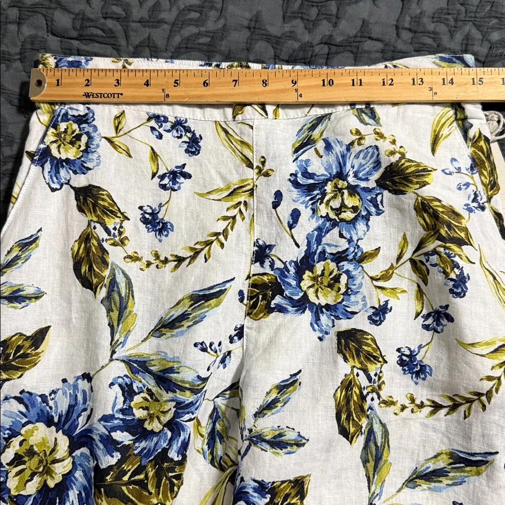 Joie medium wide leg crop 100% linen pants elastic waist back floral pockets new - Image 3