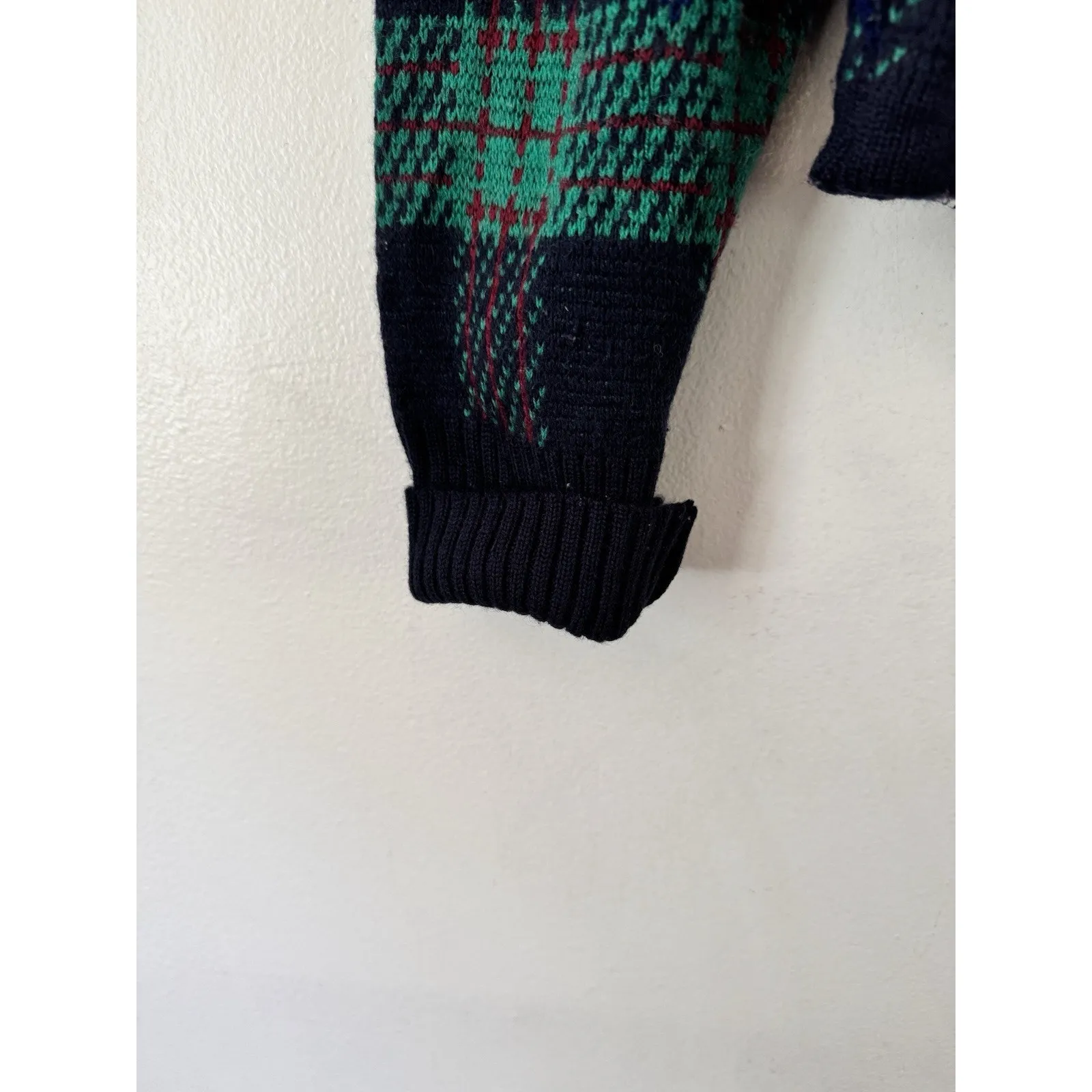 White Wheeler & Martha 100% Wool Collared Vintage Plaid Sweater Womens Large Green - Image 4