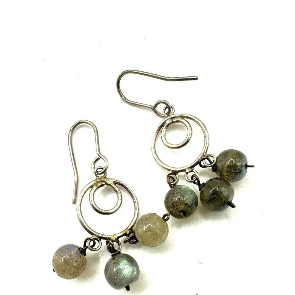 Sterling silver labradorite circle drop earrings - Image 5