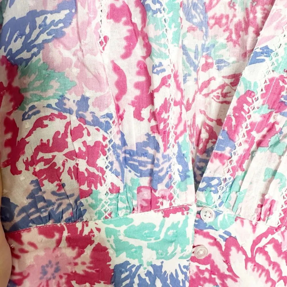 Poupette St Bart Womens Midi Dress Reine Floral V-neckline Buttoned Pink Size - Image 8