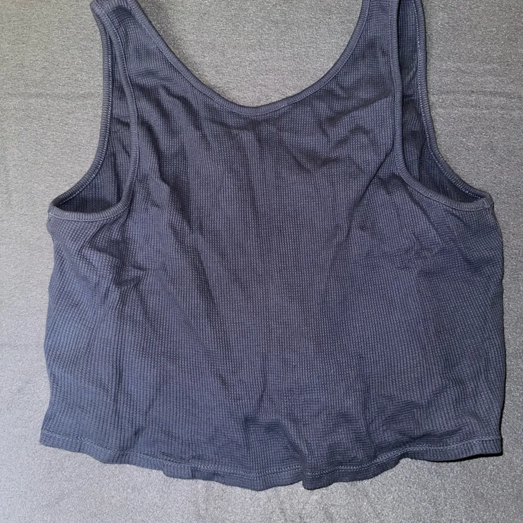 Primary Blue Cropped Notch/Vneck Waffle Tank Top - Image 6