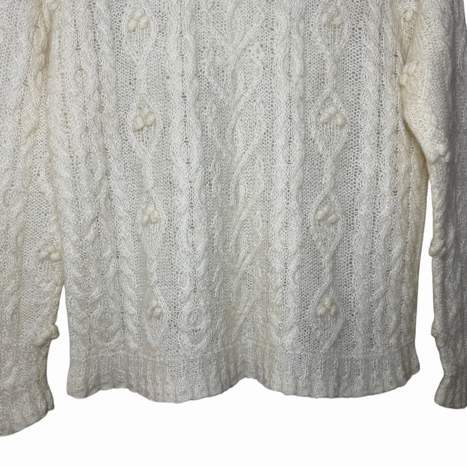 VTG Express Tricot Womens Size S Handknit Mohair Wool Cable Knit Sweater Ivory - Image 7
