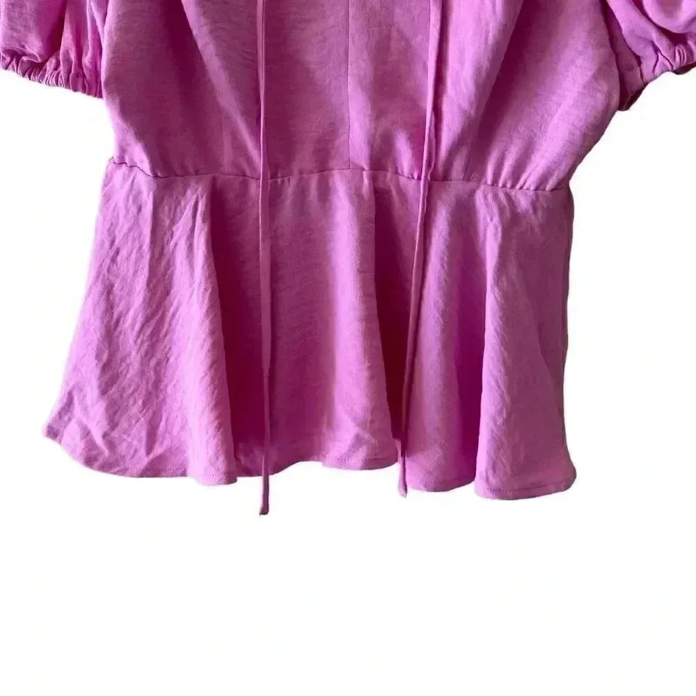 Nine Britton Rosette Ruffle Hem Puff Sleeve Women’s Blouse Peplum SZ M # 1898 - Image 6