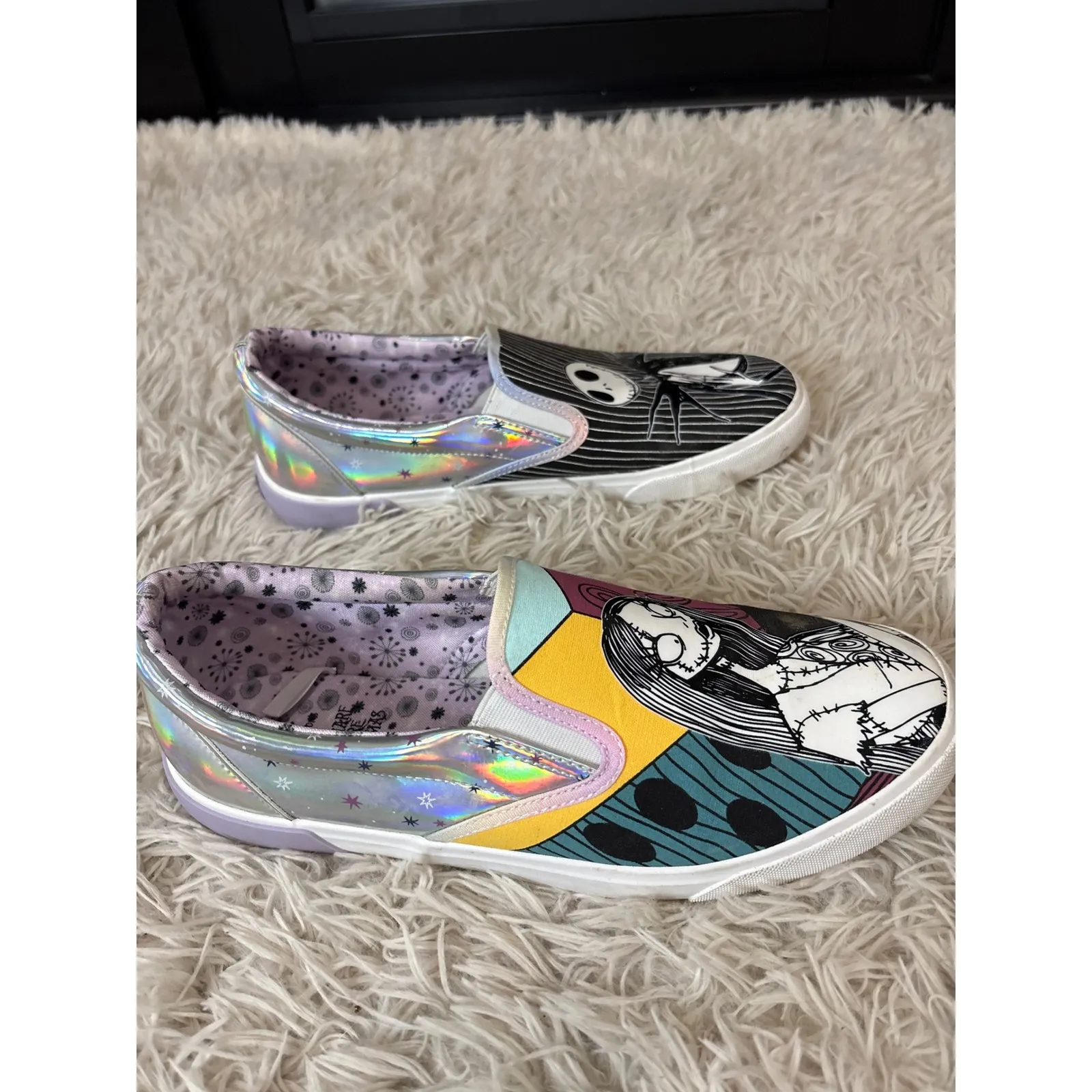 EUC Vans Nightmare Before Christmas Jack & Sally Slip On Shoe Women 10 Halloween Black - Image 3