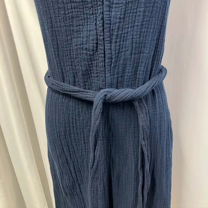 Gap V-neck Crinkle Cotton Jumpsuit Womens 00 Navy Blue Spring Summer classic new - Image 4