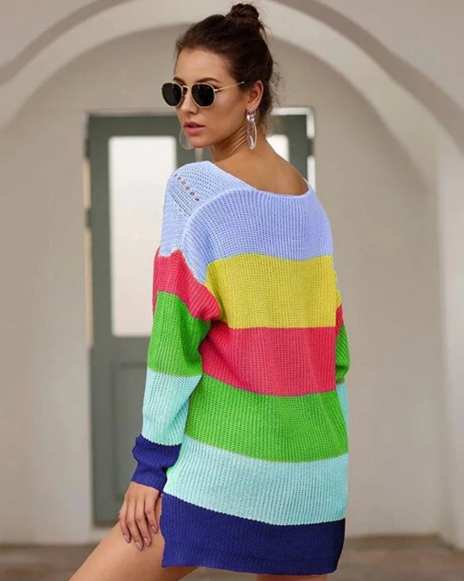Maison Mascallier Multicolor Striped Split Hem Sweater Multi - Image 2