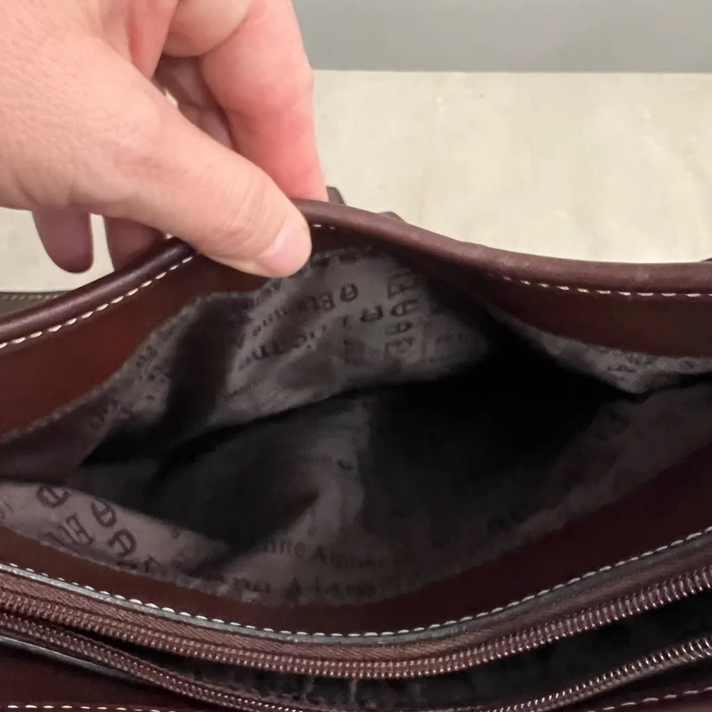 🤎 Etienne Aigner Brown Leather & Canvas Shoulder Bag | Classic Buckle Hobo - Image 8