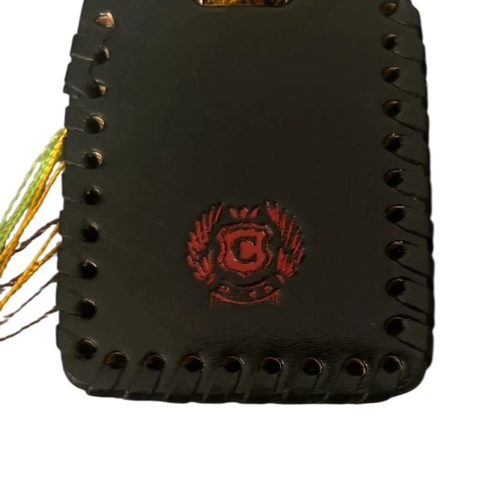 NWOT Consuela Black Leather Bag Tag Luggage Tag Friendship Bracelet Embossed - Image 4