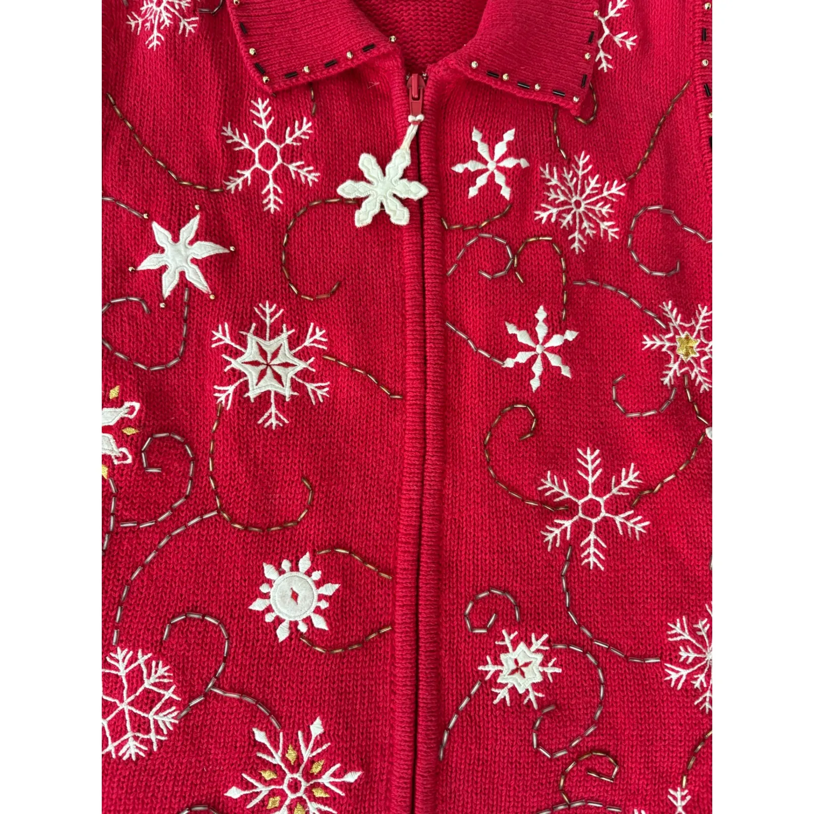 Studio‎ Joy Christmas Vest Womens PM Petite/Medium Red Snowflake Knit Holiday - Image 3