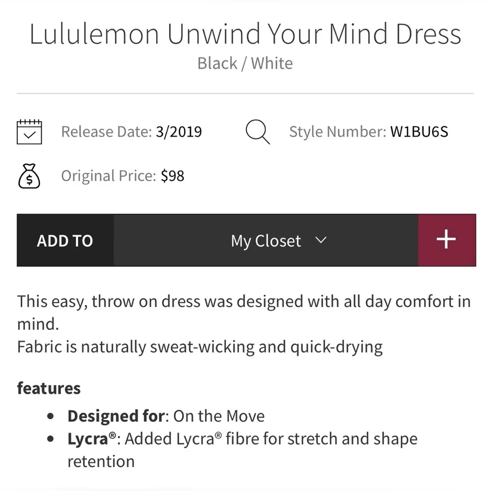 Lululemon Unwind Your Mind Dress Black White Size 8 M? - Image 3