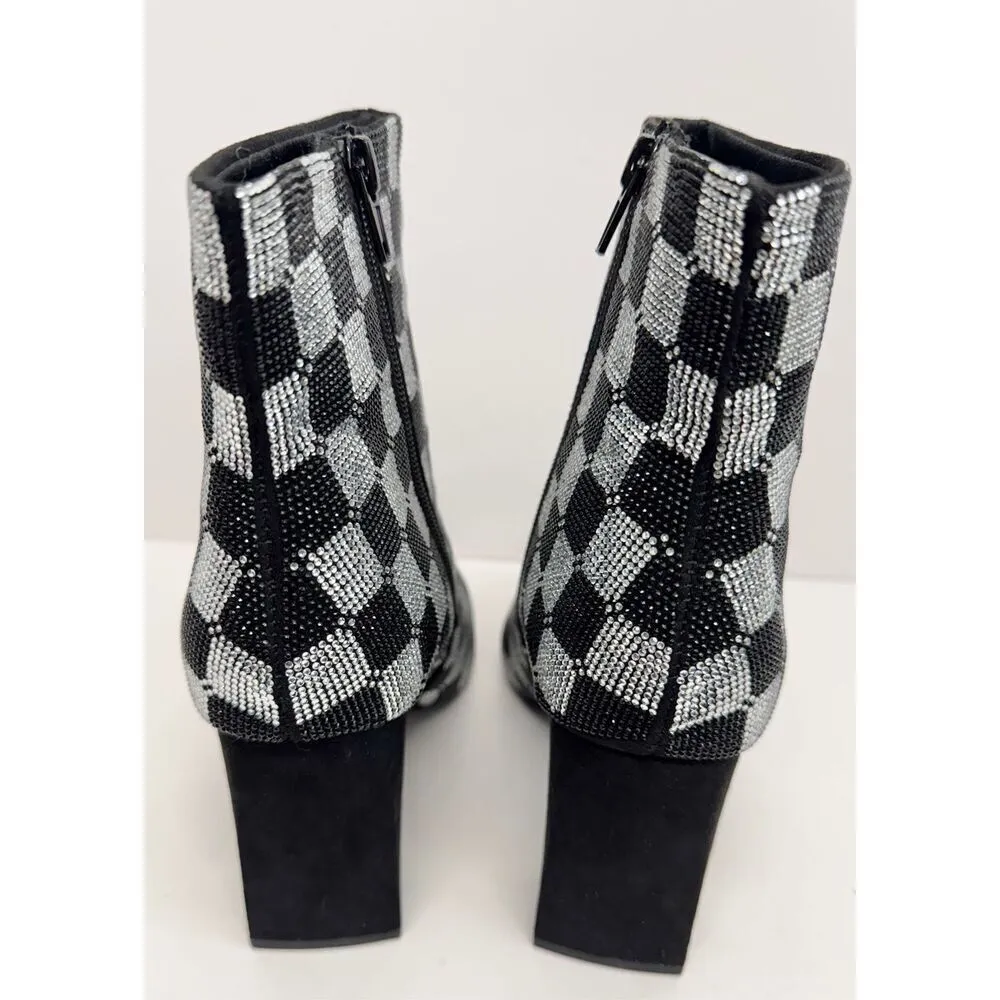 Wild Pair  Boots Size 6 Checkered Pointed Toe Rhinestones High Heel Booties NEW - Image 6
