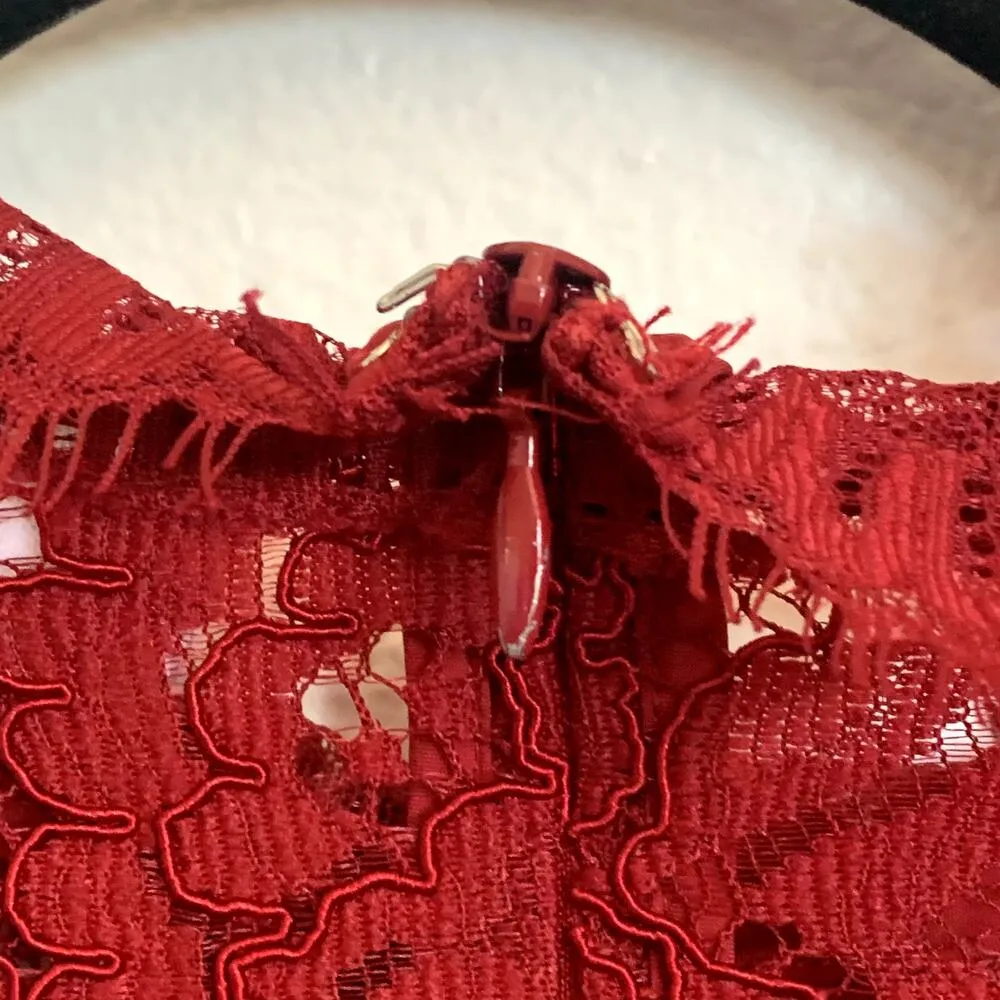 N/Nicholas Jasper Allover Lace Mockneck Frill Top in Burgundy Red Size XS - Image 11