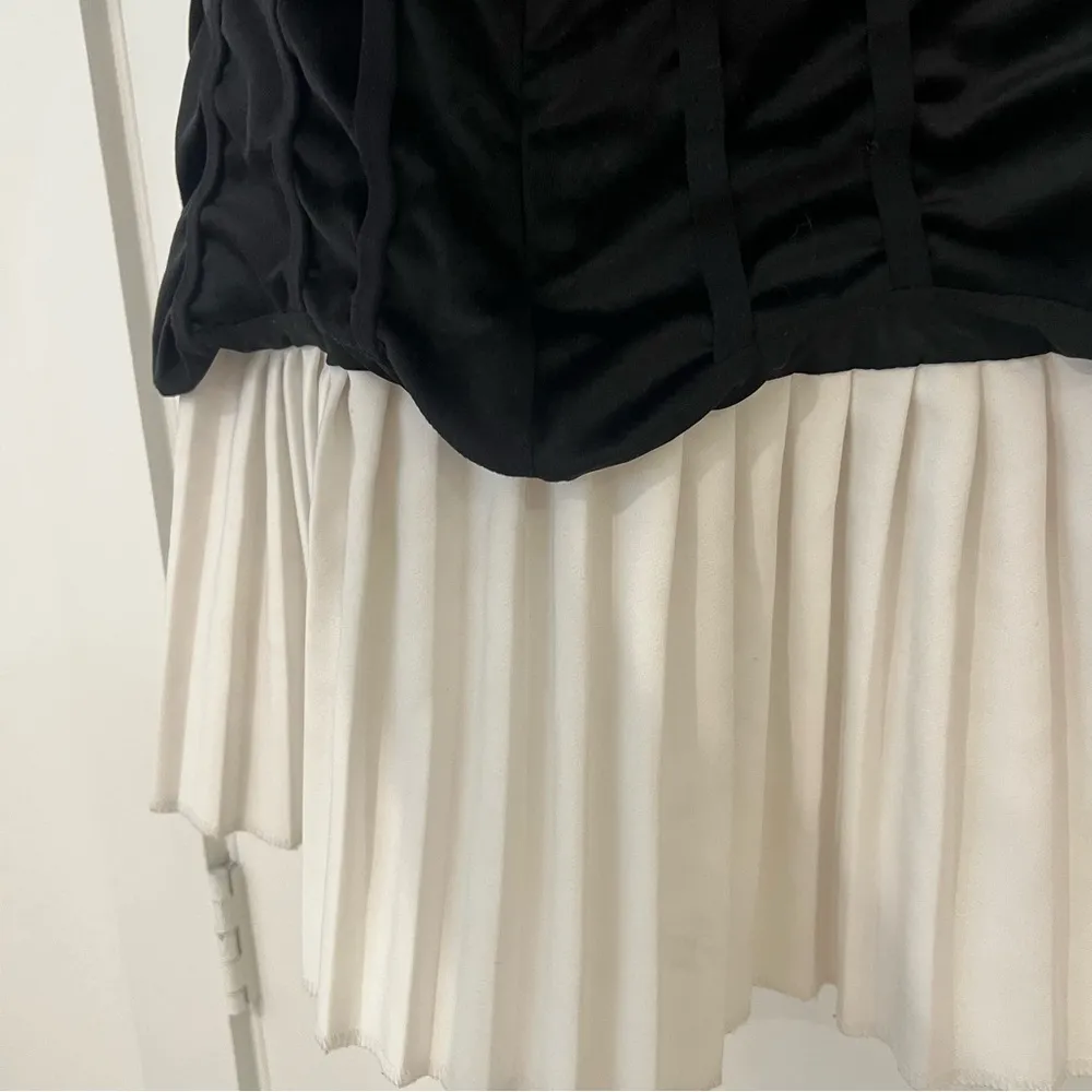 Velvet Black Corset Strapless Mini Dress with White Pleats Size L - Image 9