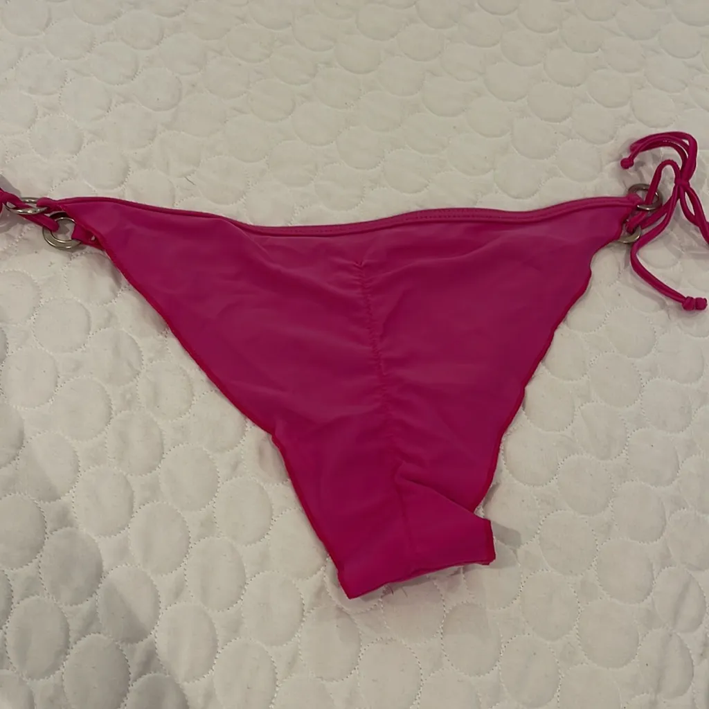 Women size small Brazilian purple pink side tie bikini bottom metal circle - Image 5