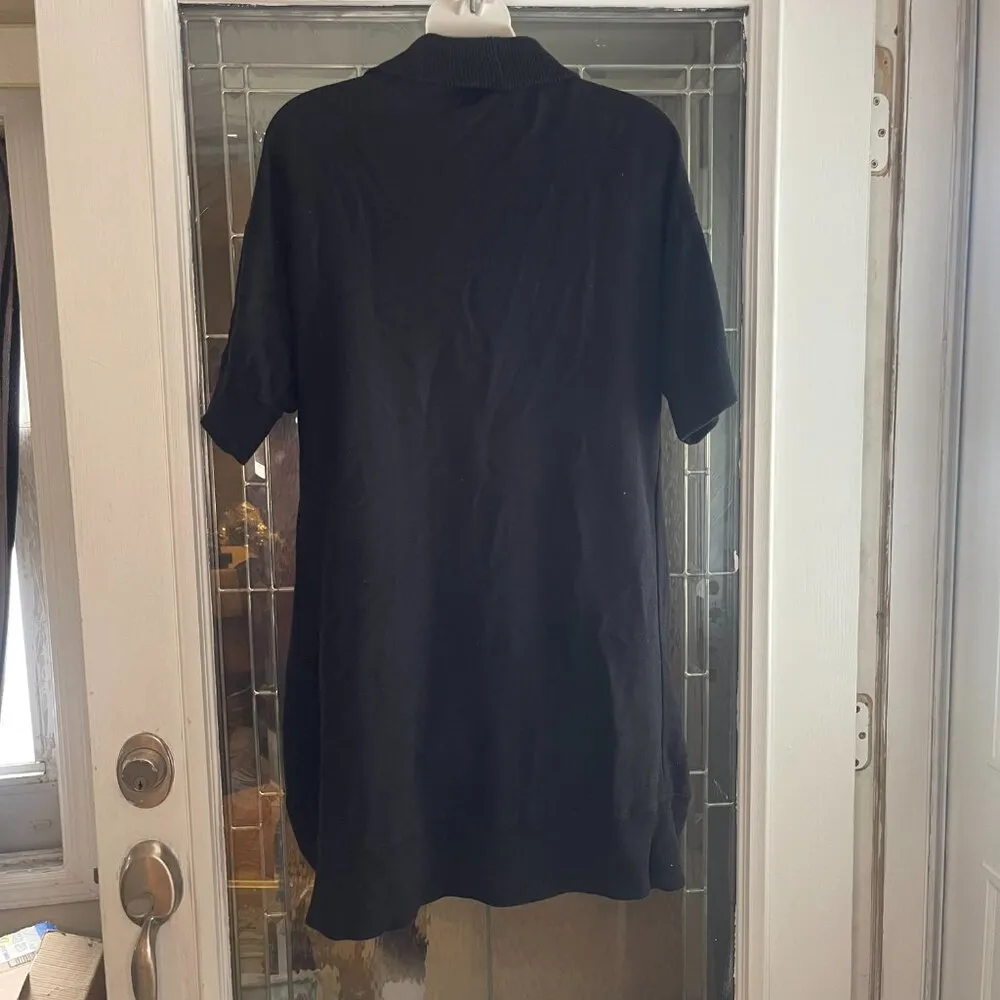 Dressbarn Black Drop Shoulder Open Front Cardigan Sweater L Rounded Hem Soft - Image 2