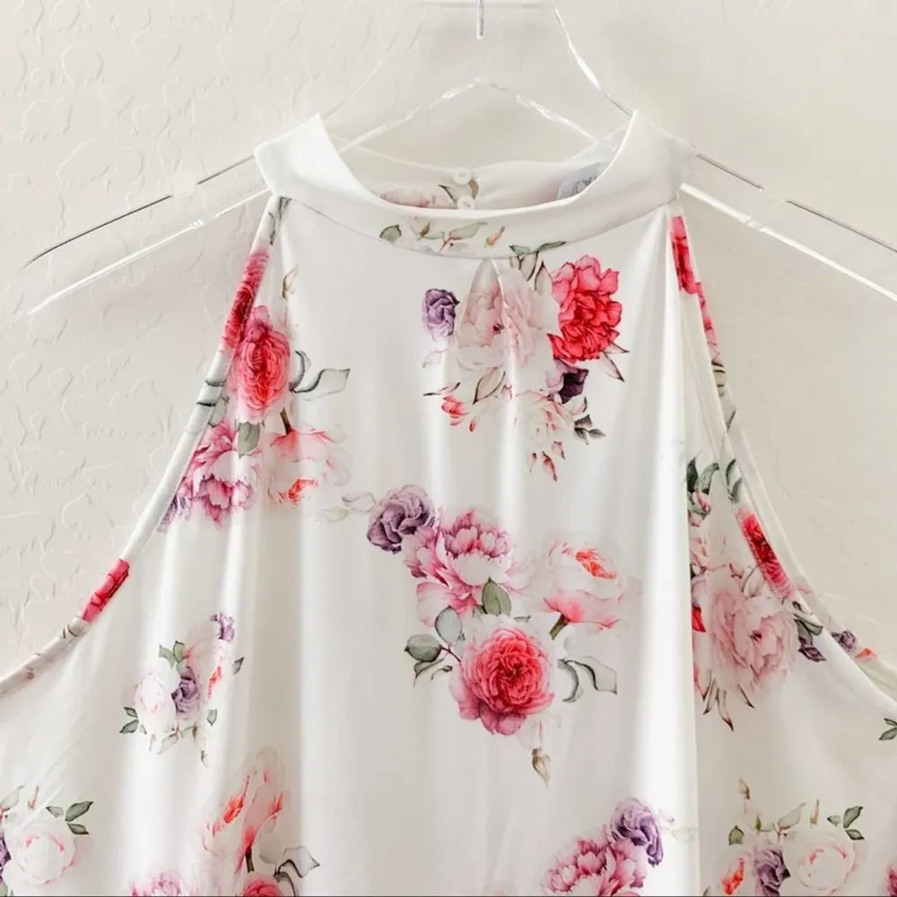 Milan Kiss white floral dressy high neck top Large - Image 26