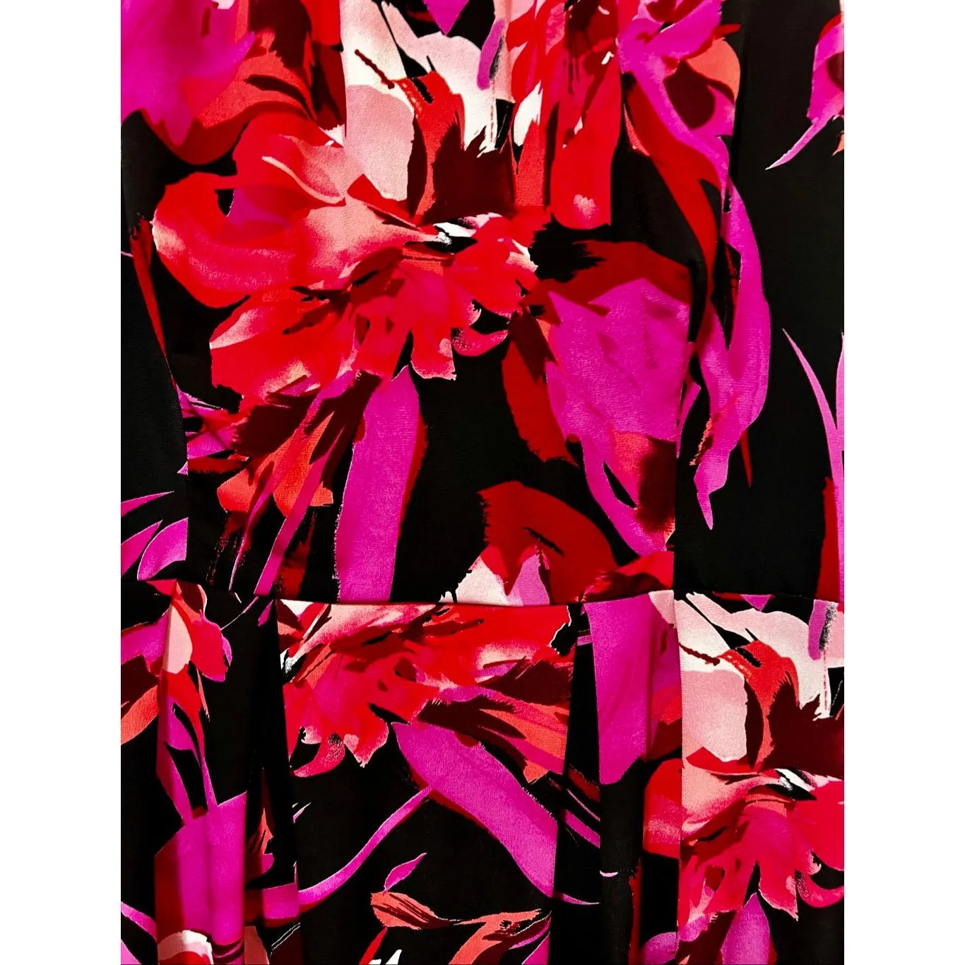 Bisou Bisou by Michele Bohbot Floral Print Shift Dress Sz 10 Pink, Red, Black - Image 6