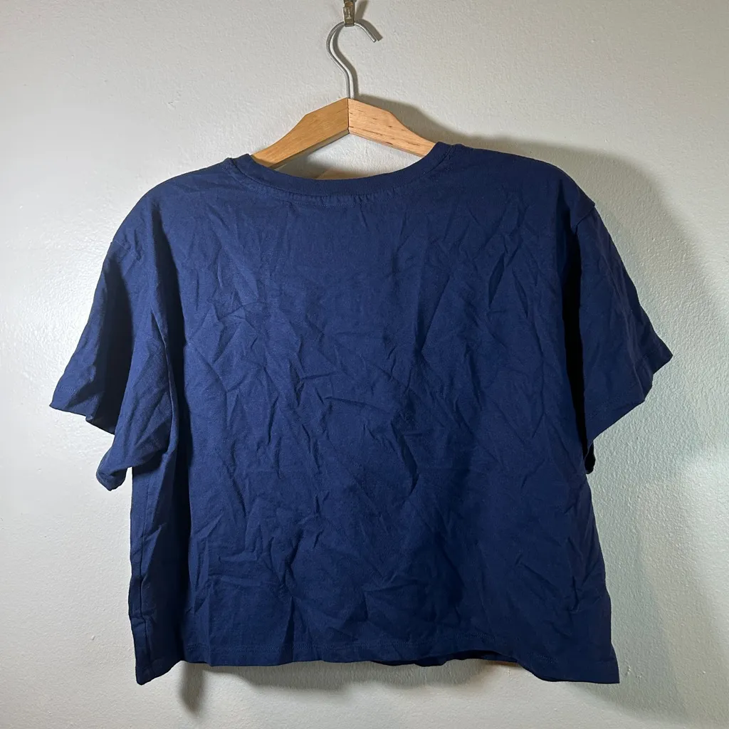 Cozy Casual Lounge Gym Workout Champion Navy Blue Sporty Soft Cropped T-shirt L - Image 7