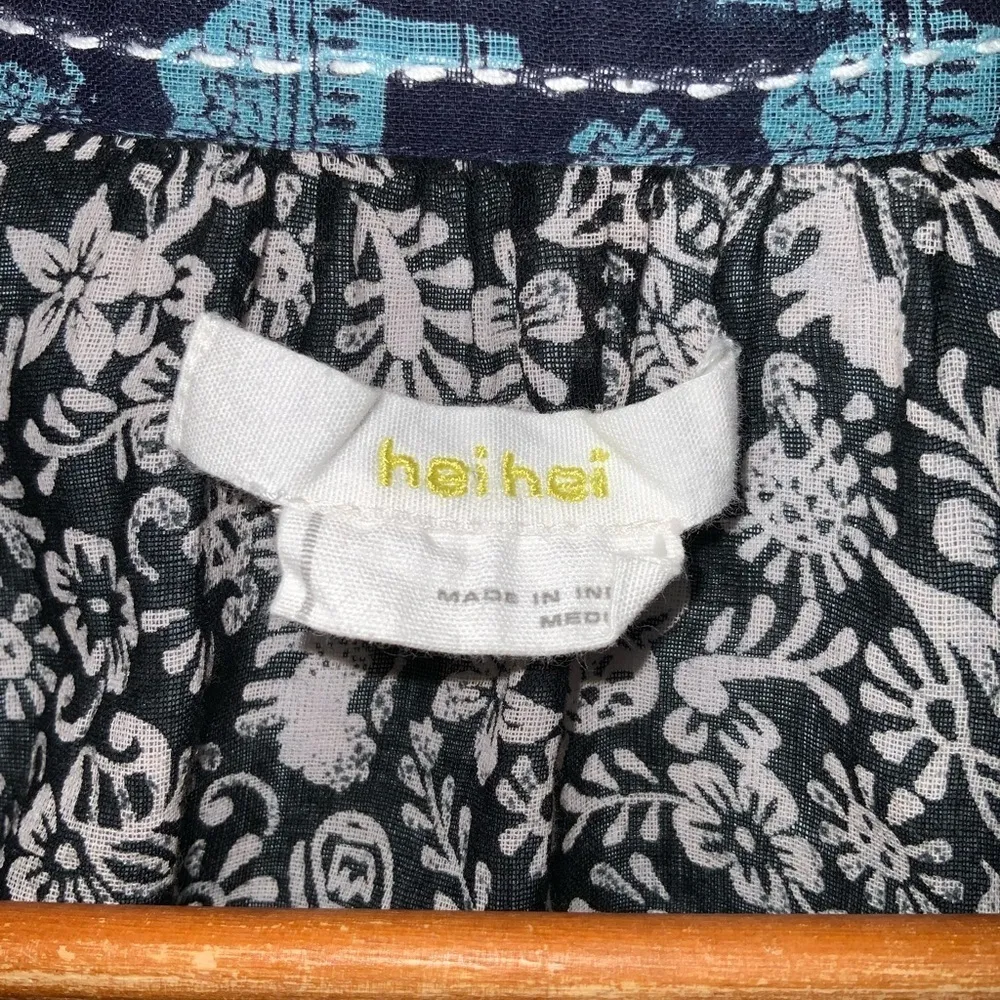 Anthro Hei Hei 100% Cotton Black Floral Long Sleeve Button Front Top M - Image 8