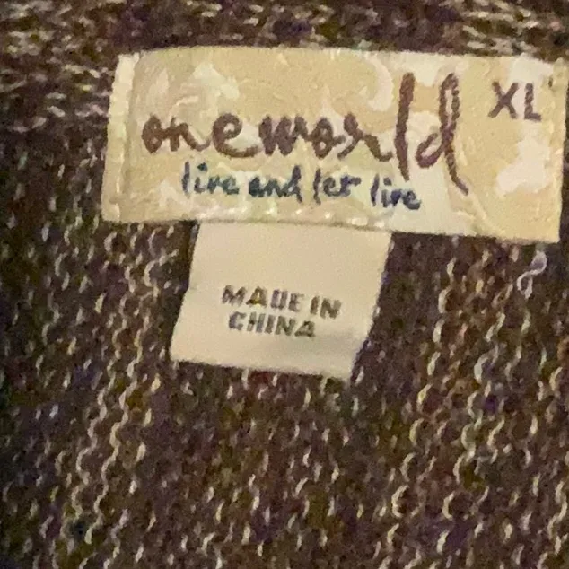 Multi-colored brown/cream One World cardigan sweater. - Image 10